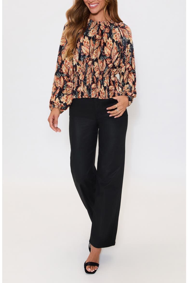 Verona Floral Plissé Peplum Top, Alternate, color, BLACK/ RUST