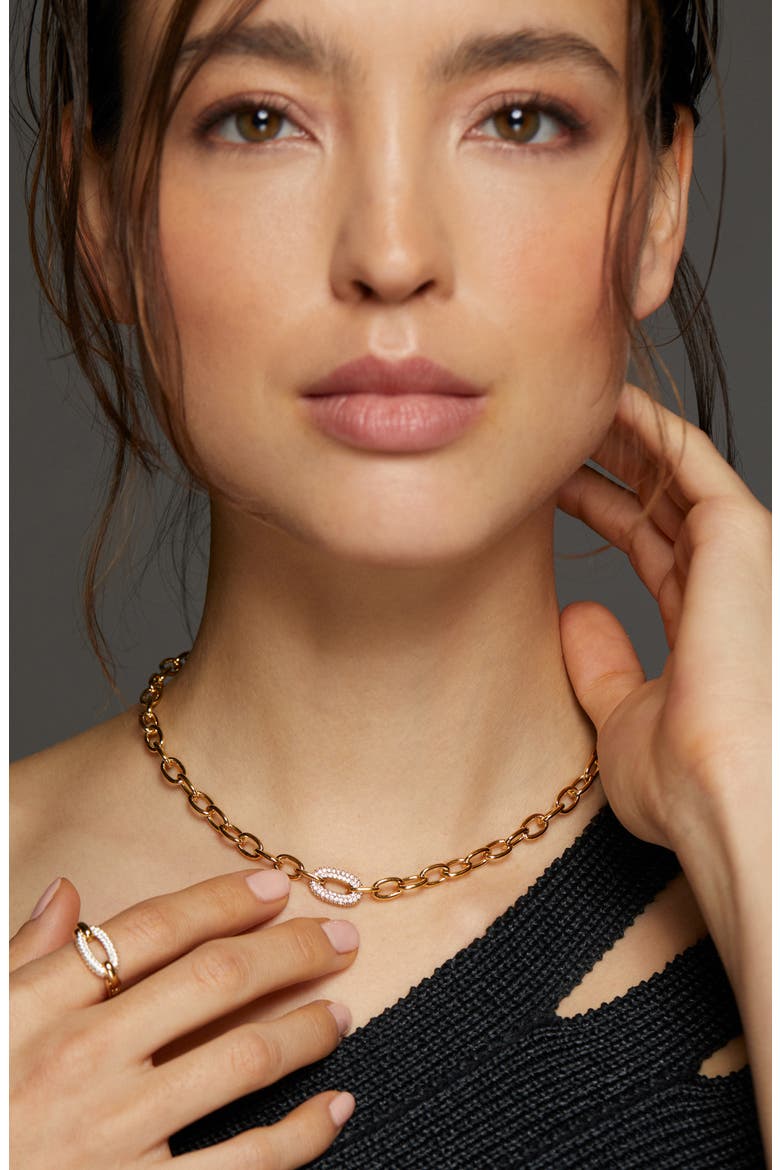 Alma Pavé Link Necklace, Alternate, color, GOLD