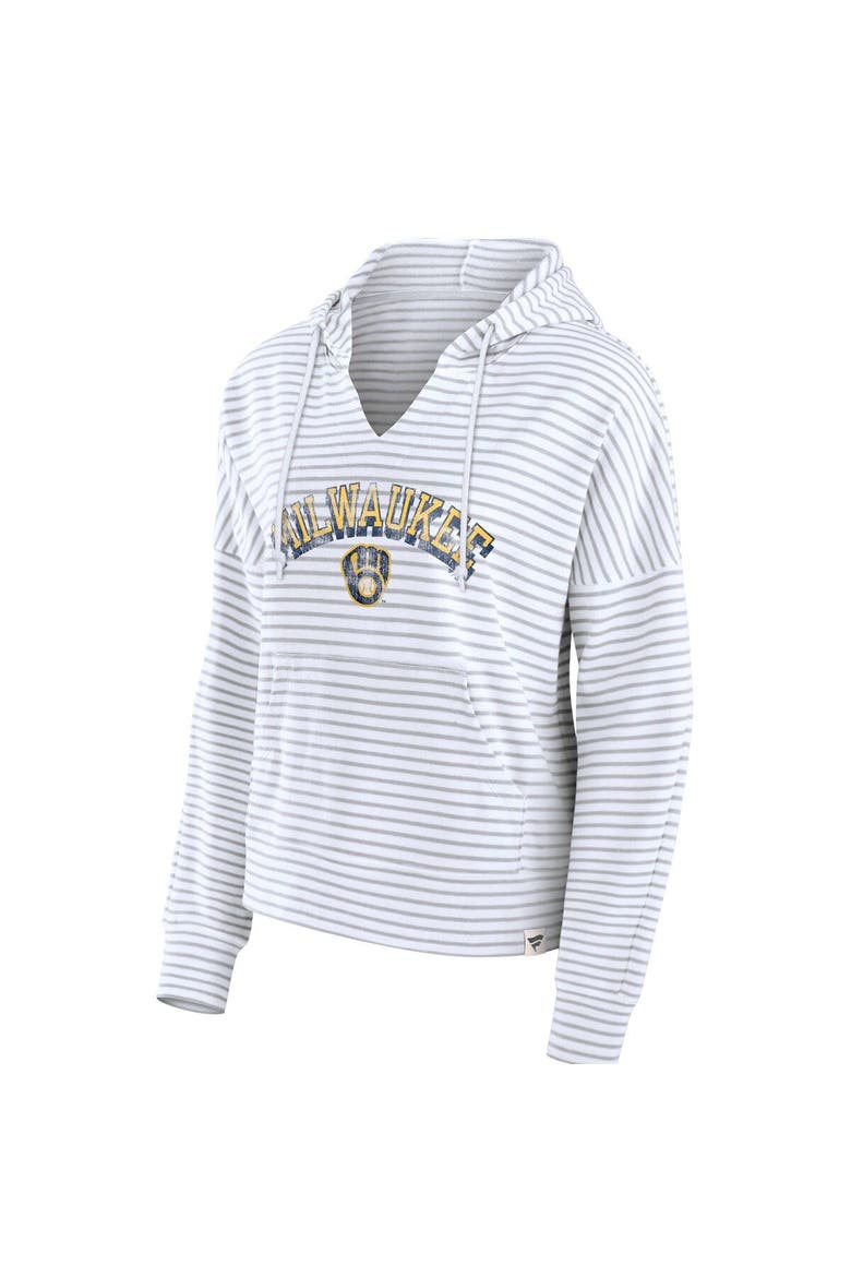 Women's Fanatics Branded White Milwaukee Brewers Striped Arch Pullover Hoodie, Alternate, color, White