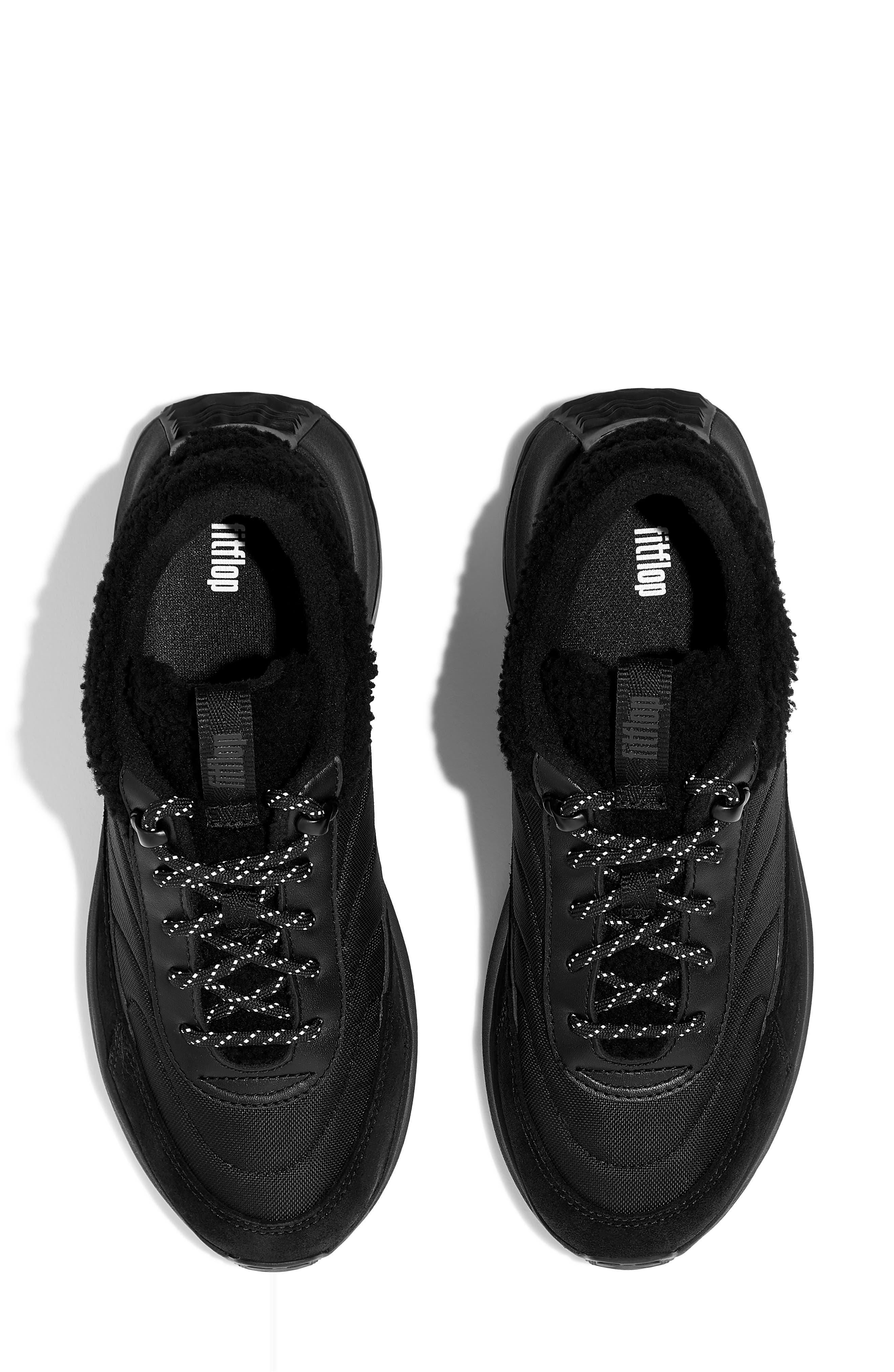 F-Mode Flow Genuine Shearling Sneaker, Alternate, color, ALL BLACK