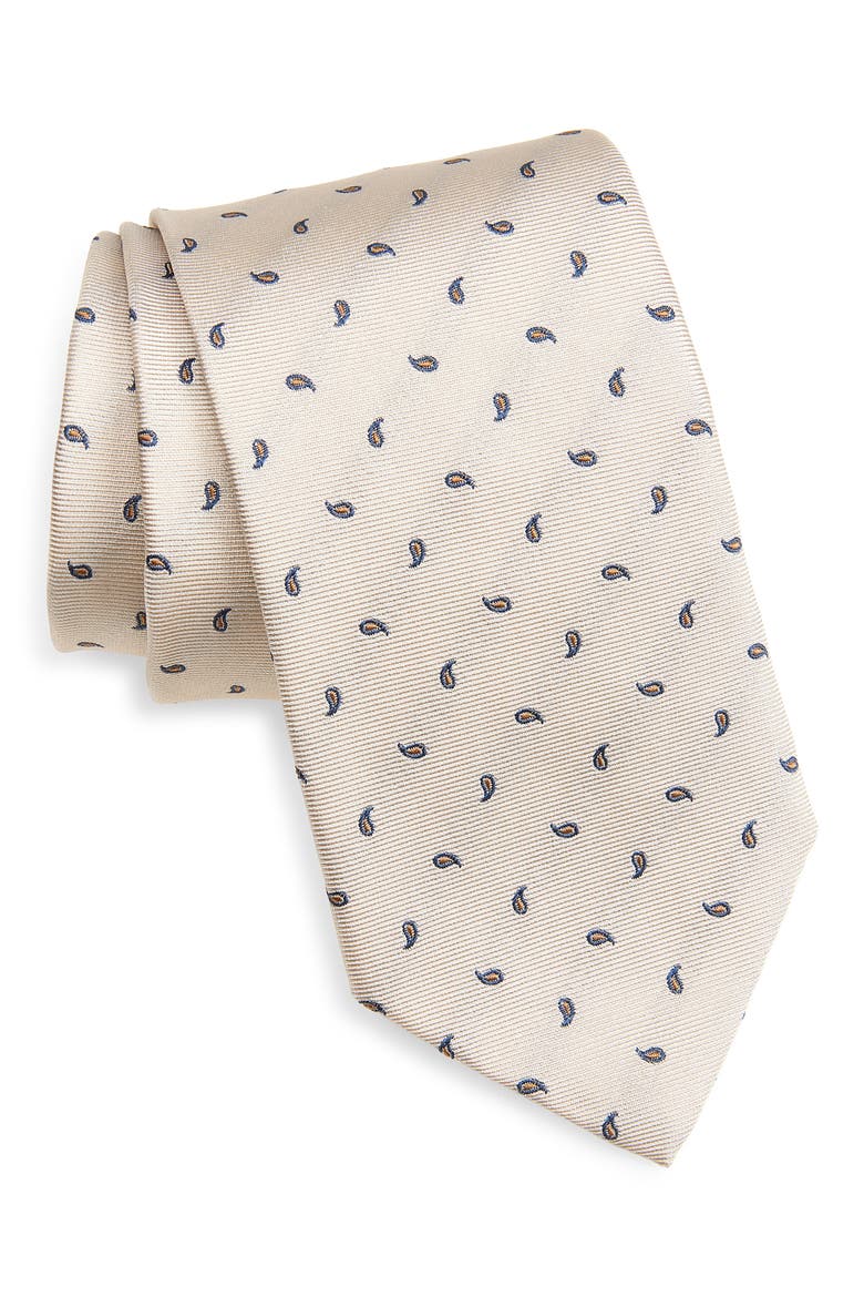 Neat Paisley Silk Tie, Main, color, WHITE