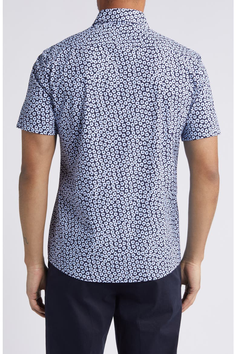 Roan Floral Short Sleeve Stretch Button-Up Shirt, Alternate, color, NAVY