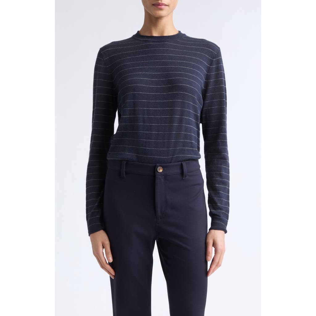 Lafayette 148 New York Striped Cashmere Crewneck Sweater In Blue