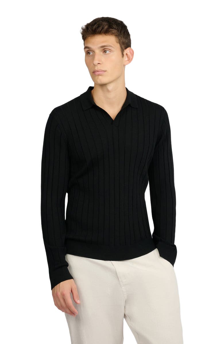Onia Extra Fine Merino Wool Johnny Collar Polo, Alternate, color, Black