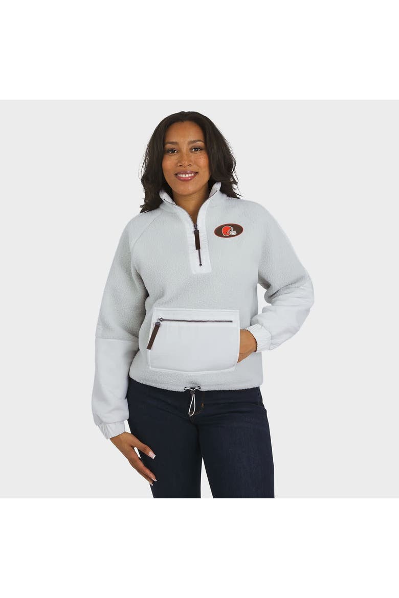 Women's WEAR by Erin Andrews White Cleveland Browns Polar Fleece Half-Zip Jacket, Alternate, color, White