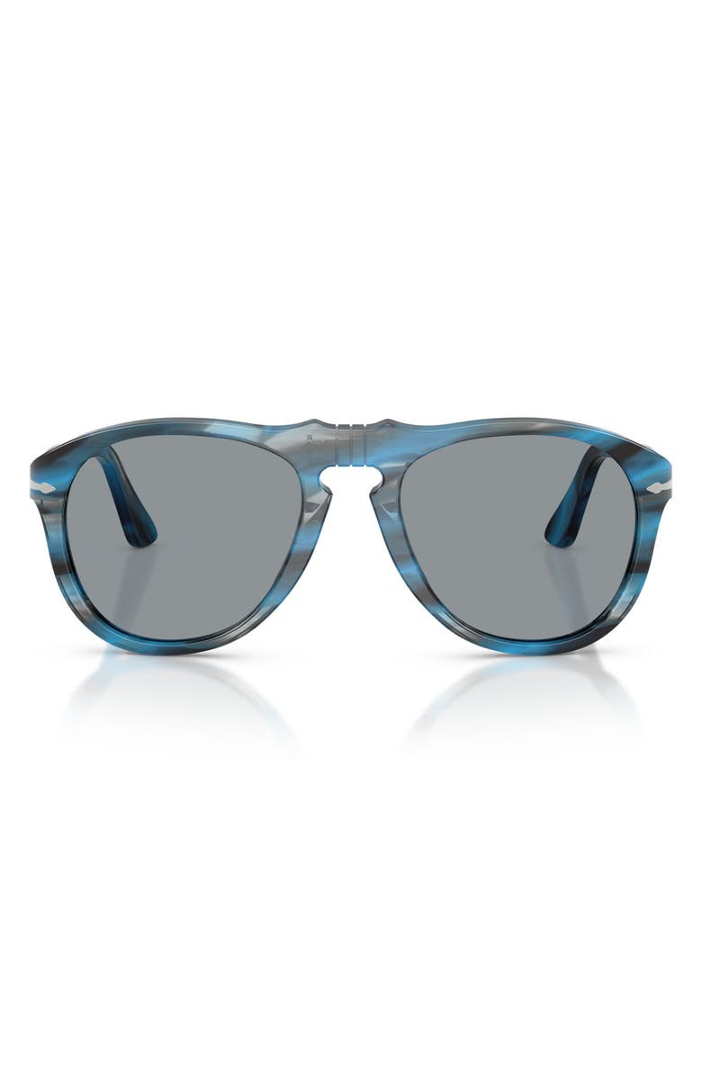 Persol 54mm Pilot Sunglasses, Main, color, Striped Blue And Grey / Grey