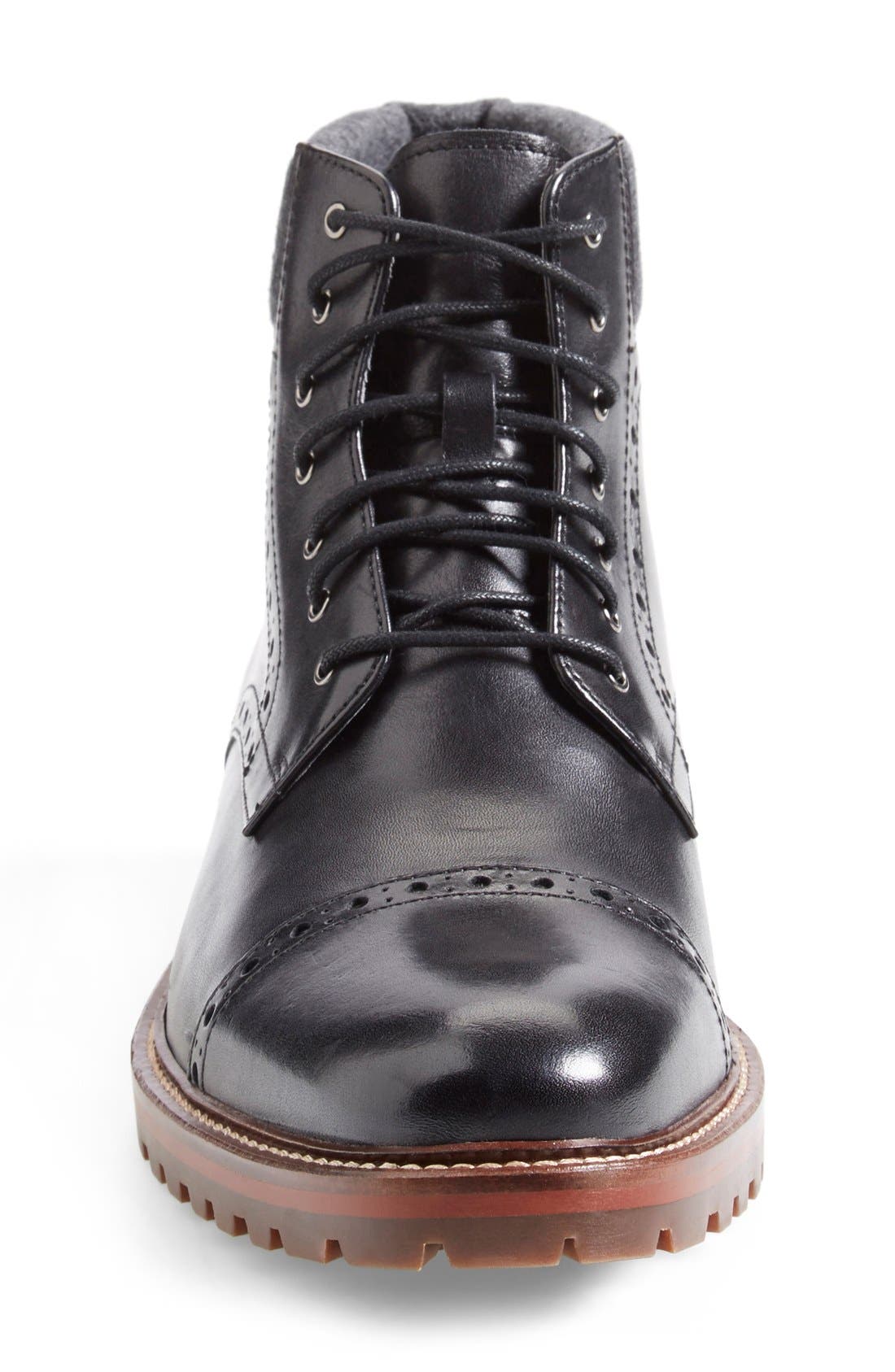 J&M 1850 'Karnes' Brogue Cap Toe Boot, Alternate, color, BLACK/ DARK GREY LEATHER