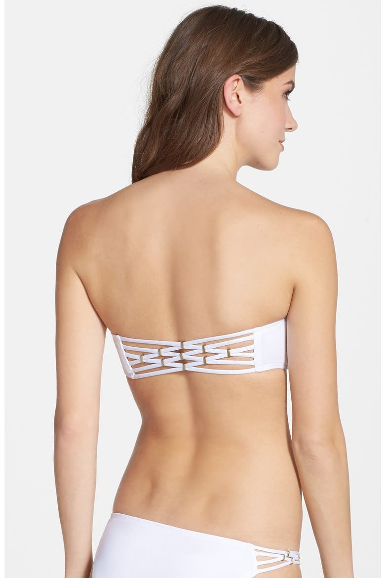 'Amber' Back Beaded Twist Bandeau Bikini Top, Alternate, color, WHITE