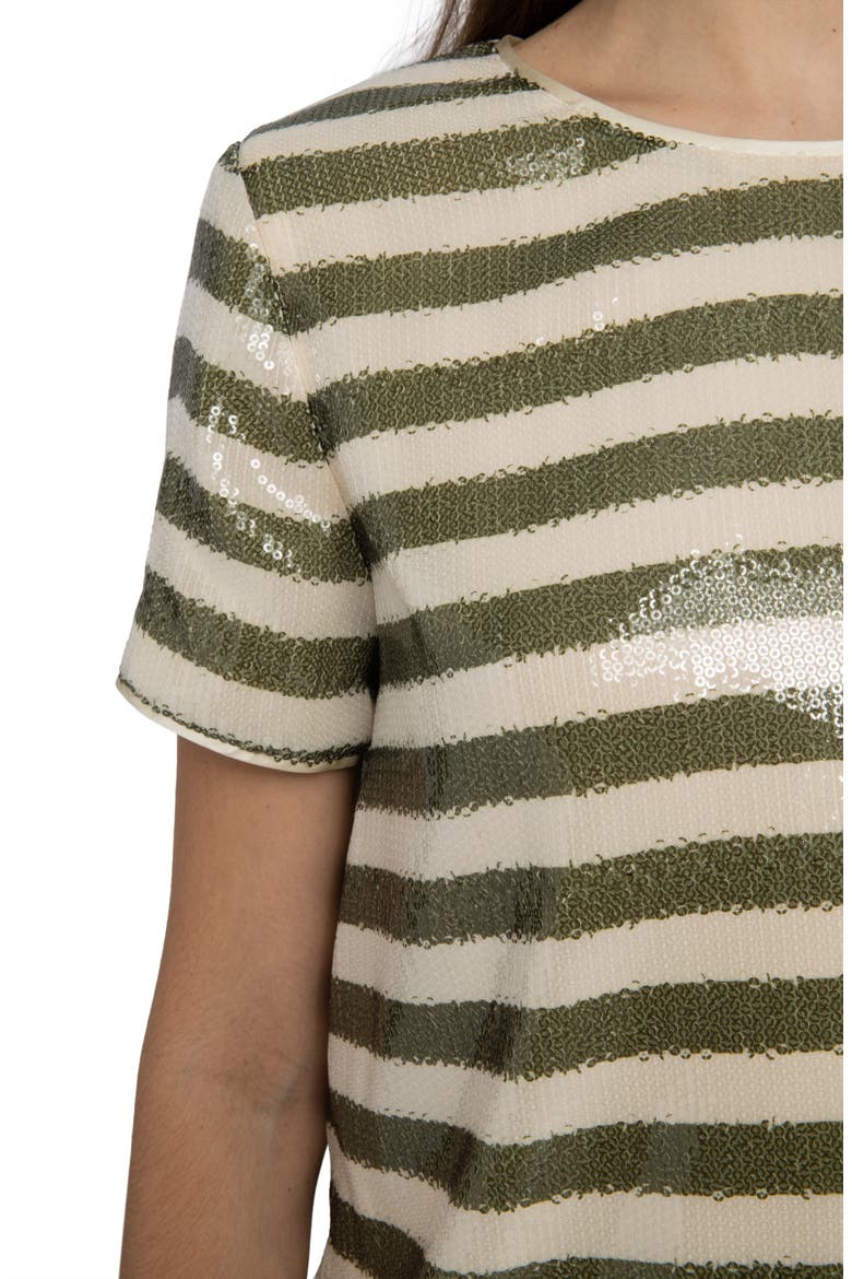 Tchao Sequin Stripe Top, Alternate, color, MOSS