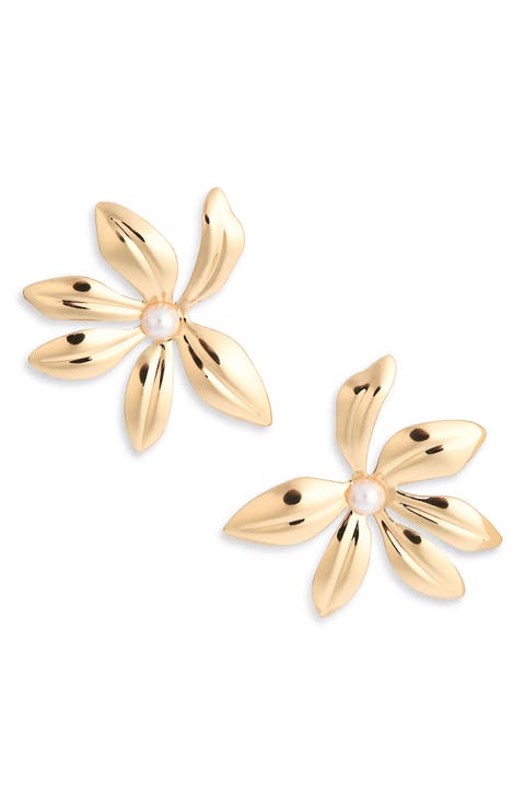 Imitation Pearl Floral Stud Earrings