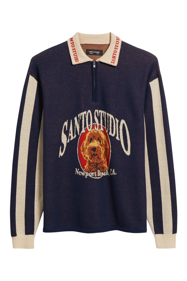 Maple Country Club Jacquard Cotton Graphic Polo Sweater, Alternate, color, NAVY