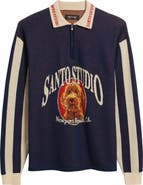 SANTO STUDIO Maple Country Club Jacquard Cotton Graphic Polo Sweater