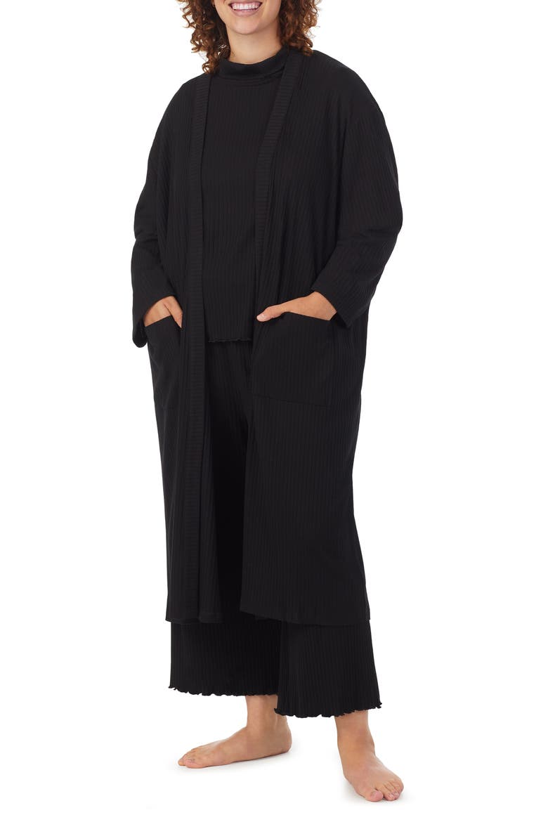 Rib Open Cardigan, Alternate, color, BLACK