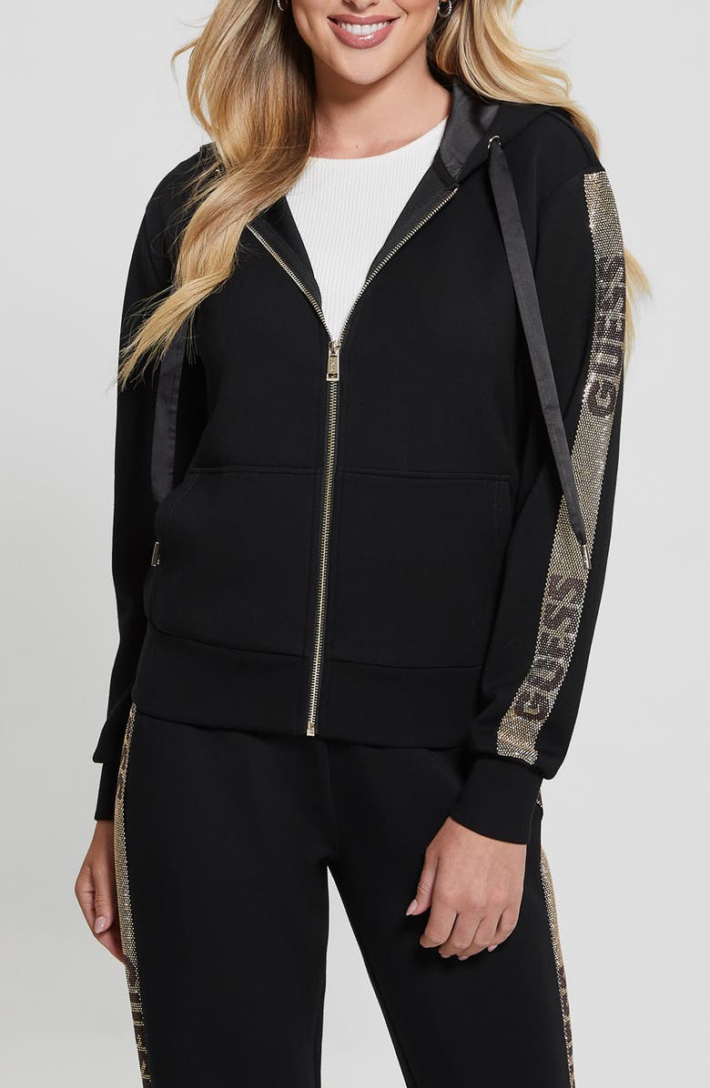 GUESS Studs Logo Zip Hoodie, Main, color, 