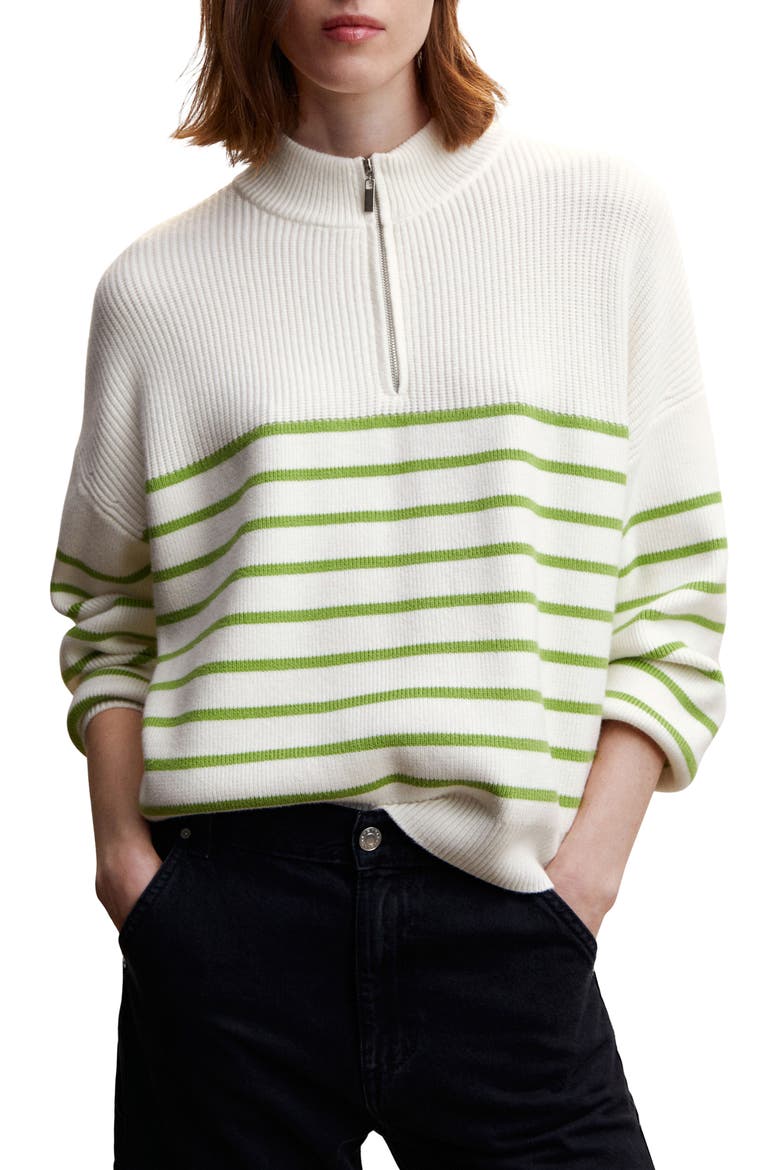 Oversize Stripe Quarter Zip Pullover, Main, color, GREEN