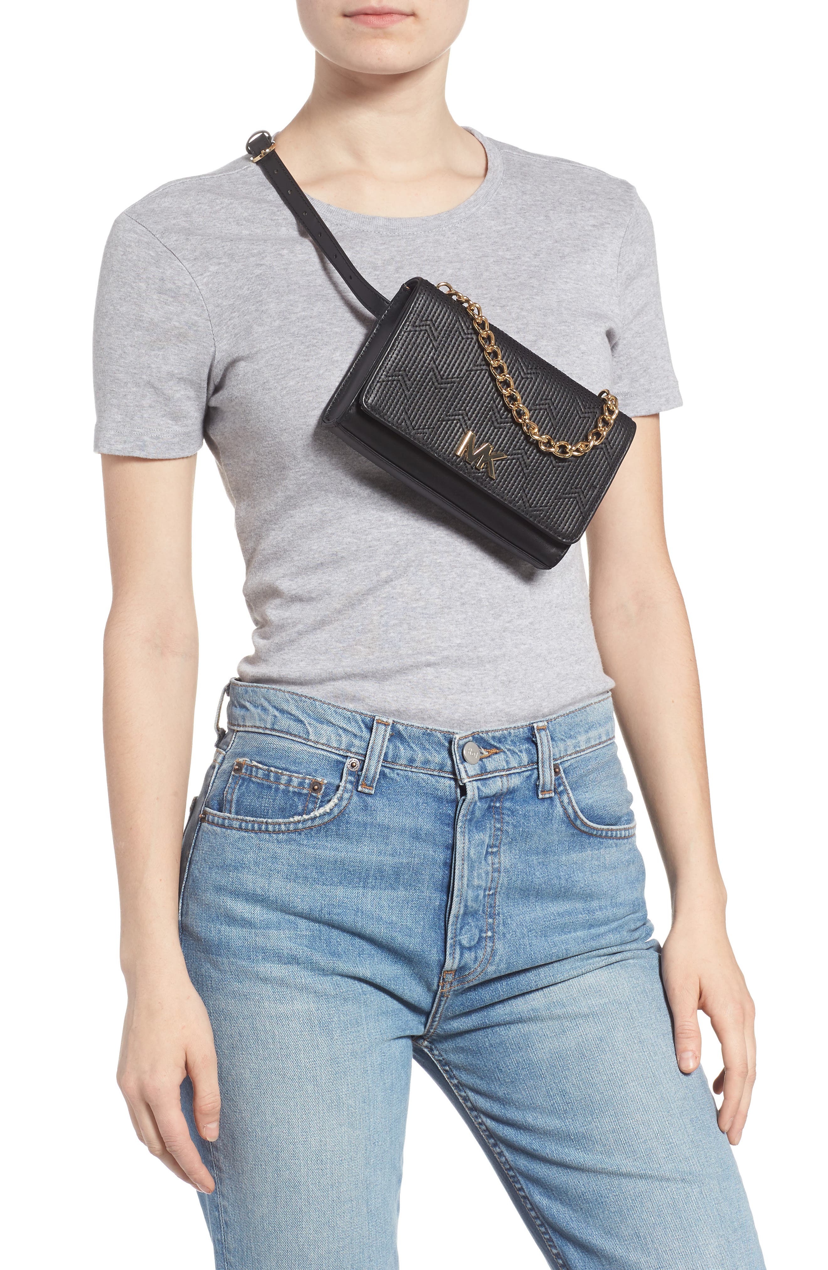 MICHAEL Michael Kors Deco M Quilted Leather Belt Bag, Alternate, color, 