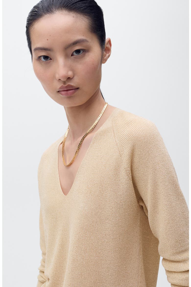 Metallic V-Neck Sweater, Alternate, color, GOLD