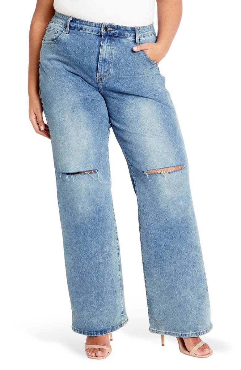 City Chic Harley Fit Fletcher Wide Leg Jeans, Main, color, Light Denim