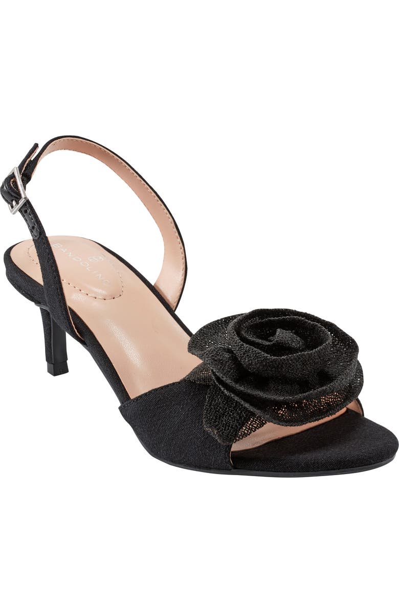 Bandolino Marette Rosette Kitten Heel Slingback Sandal, Main, color, Black 001