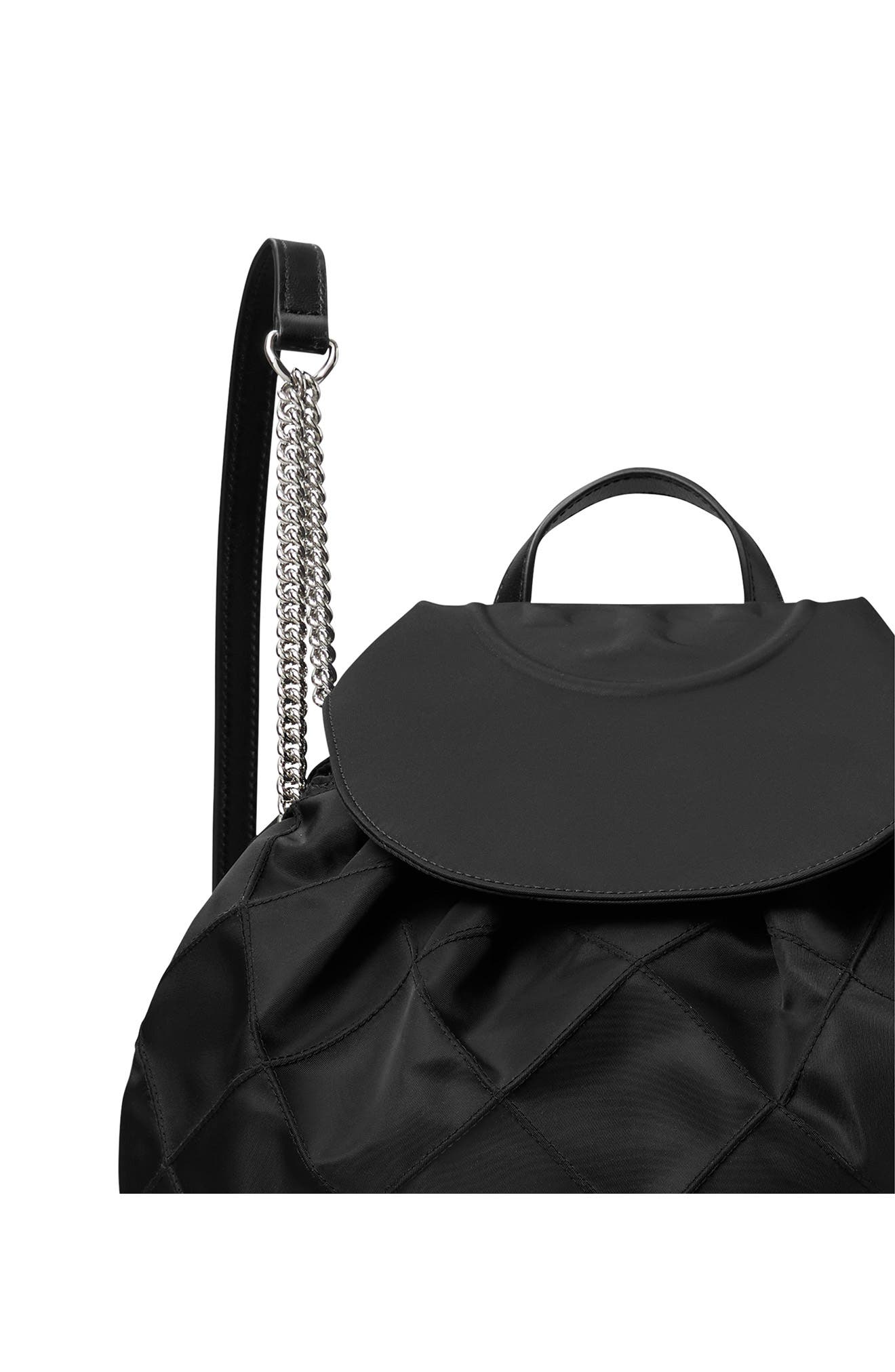 Tory Burch Fleming Nylon Backpack, Alternate, color, Black