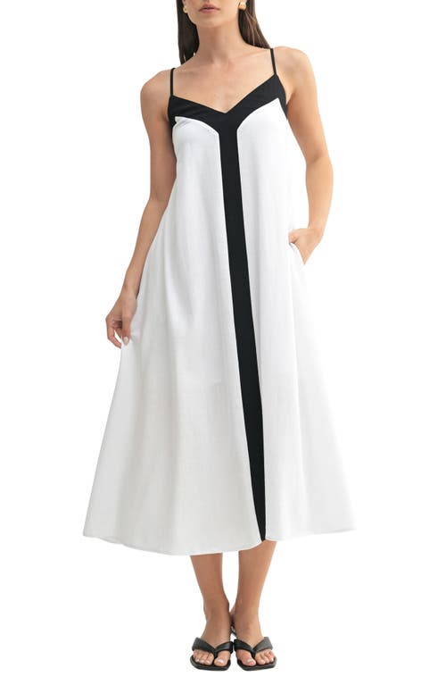 Mila Mae Contrast Detail Sleeveless Midi Dress In White Black