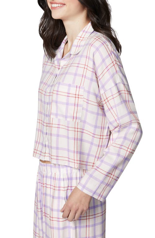 Florence By Mills Plaid Flannel Crop Pajama Shirt In Jet Stream Plaid