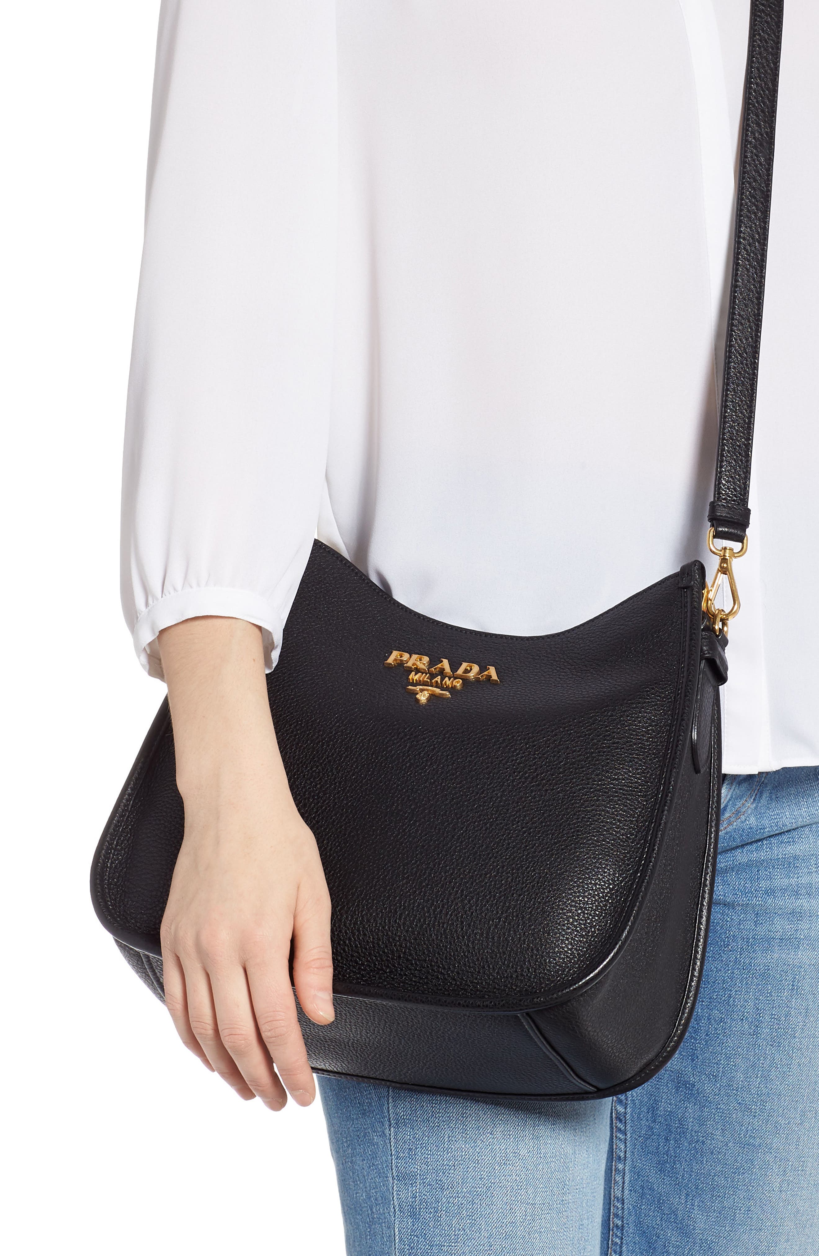 Prada Daino Calfskin Leather Hobo, Alternate, color, 