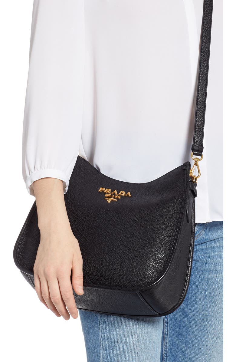 Prada Daino Calfskin Leather Hobo, Alternate, color,