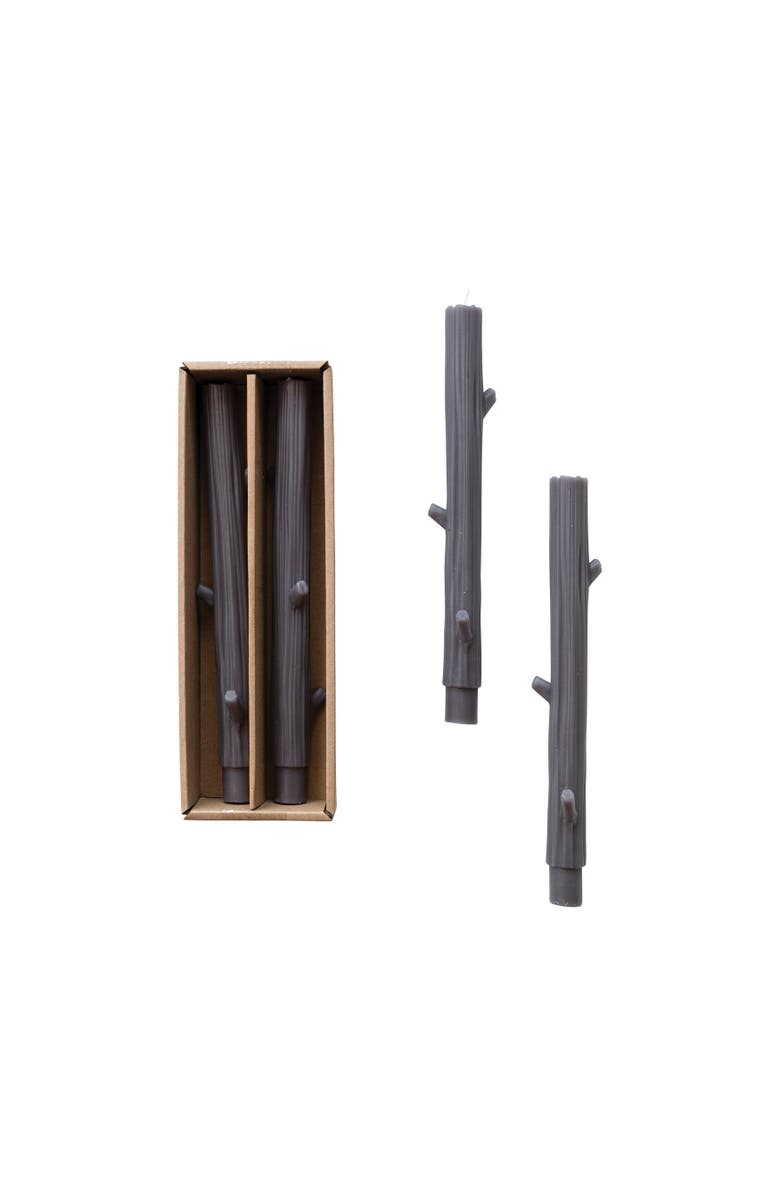 Storied Home Unscented Tree Branch Taper Candles, Charcoal, Set of 2, Main, color, Grey