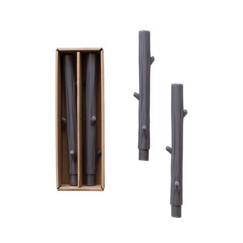 Unscented Tree Branch Taper Candles, Charcoal, Set of 2