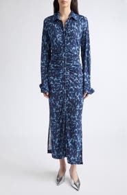 Altuzarra Claudia Print Ruched Long Sleeve Jersey Shirtdress