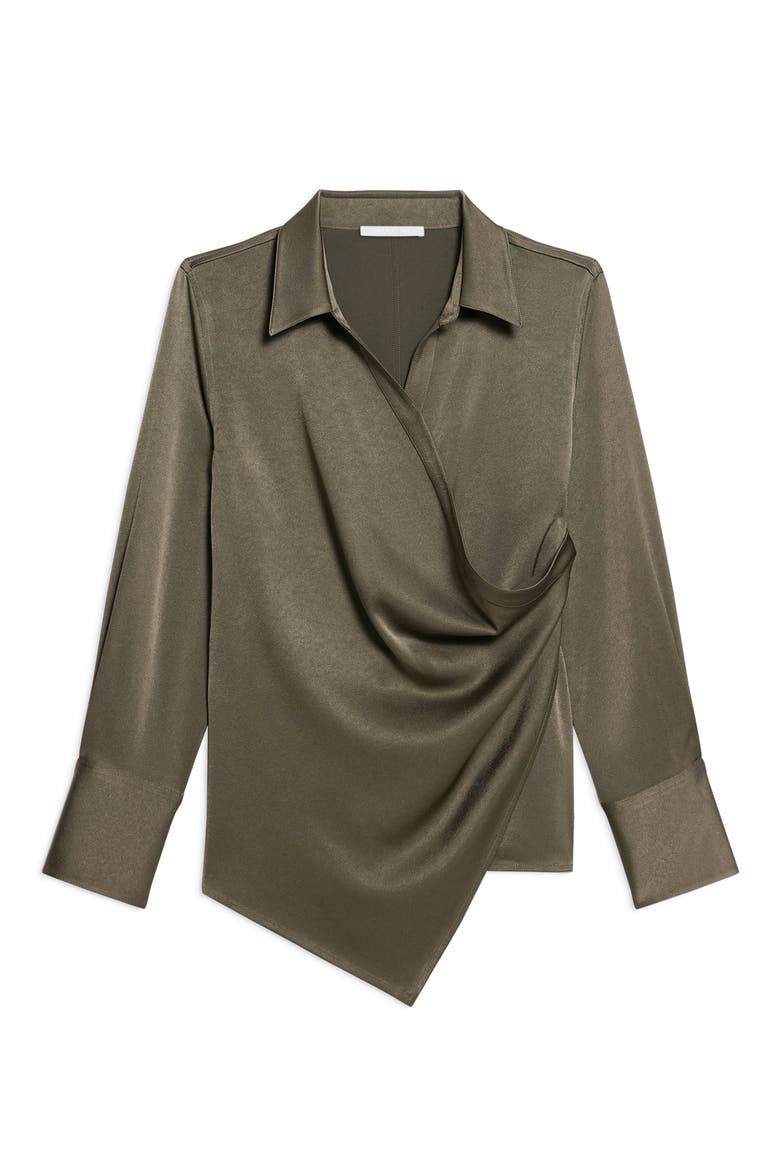 Relax Faux Wrap Shirt, Alternate, color, OLIVE - F0X
