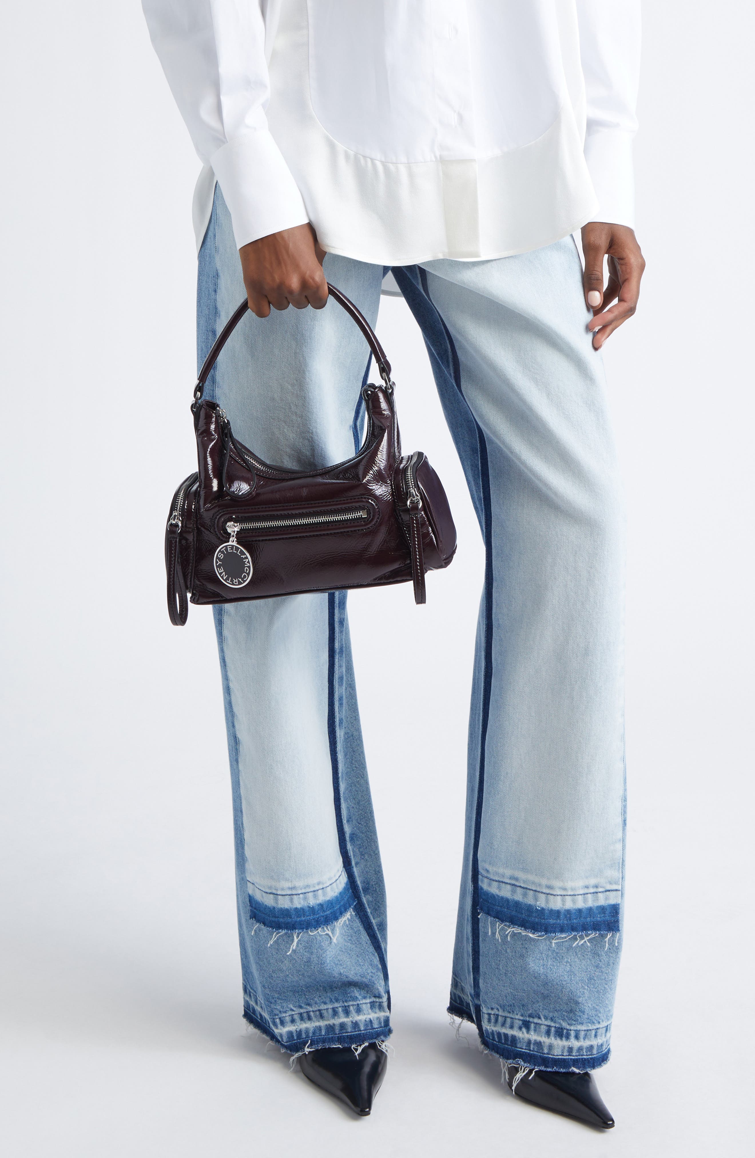 Stella McCartney Small Dartmoor Crinkled Patent Faux Leather Shoulder Bag, Alternate, color, Shiraz