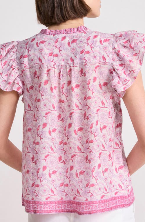 Vineyard Vines Print Ruffle Sleeve Top In Frangipani Print Marsh/blue