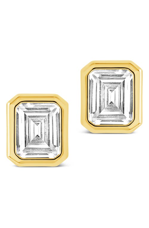 Sterling Forever Camille Bezel Cubic Zirconia Stud Earrings In Gold
