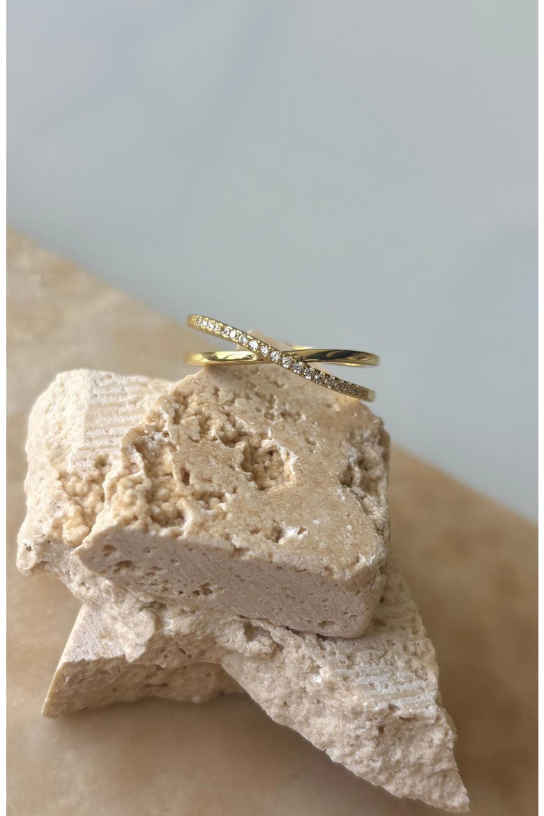 Pavé 925 Sterling Silver CZ Crisscross Ring, Alternate, color, GOLD