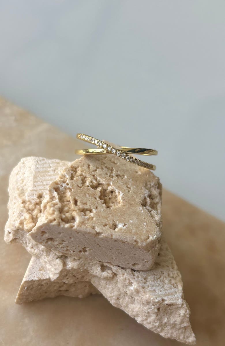 ADORNIA FINE Pavé 925 Sterling Silver CZ Crisscross Ring, Alternate, color, Gold