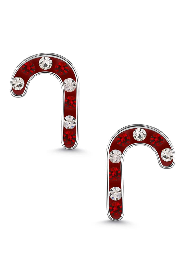 Kids' Crystal Candy Cane Stud Earrings, Main, color, RED