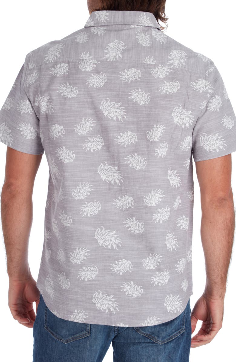 PX Pineapple Print Short Sleeve Button-Up Cotton Chambray Shirt, Alternate, color, 