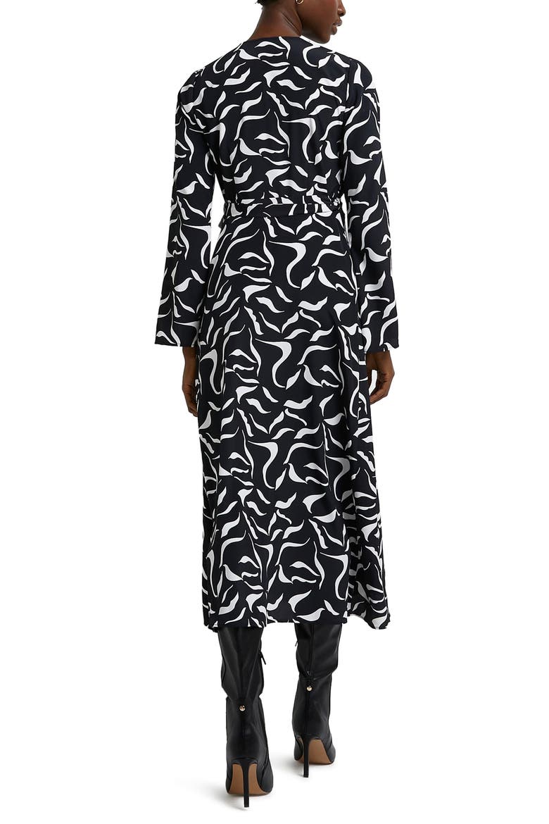 Abstract Print Long Sleeve Wrap Dress, Alternate, color, BLACK