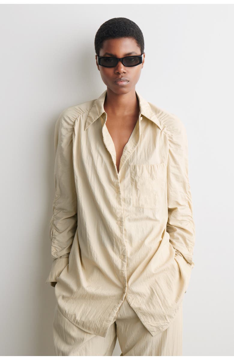 COS Crinkled-Silk Shirt, Main, color, Light Beige