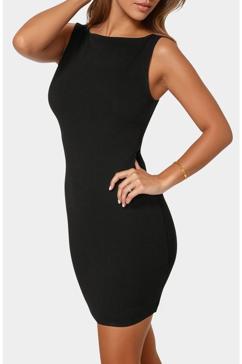 Sleeveless Ribbed Minidress, Alternate, color, BLACK
