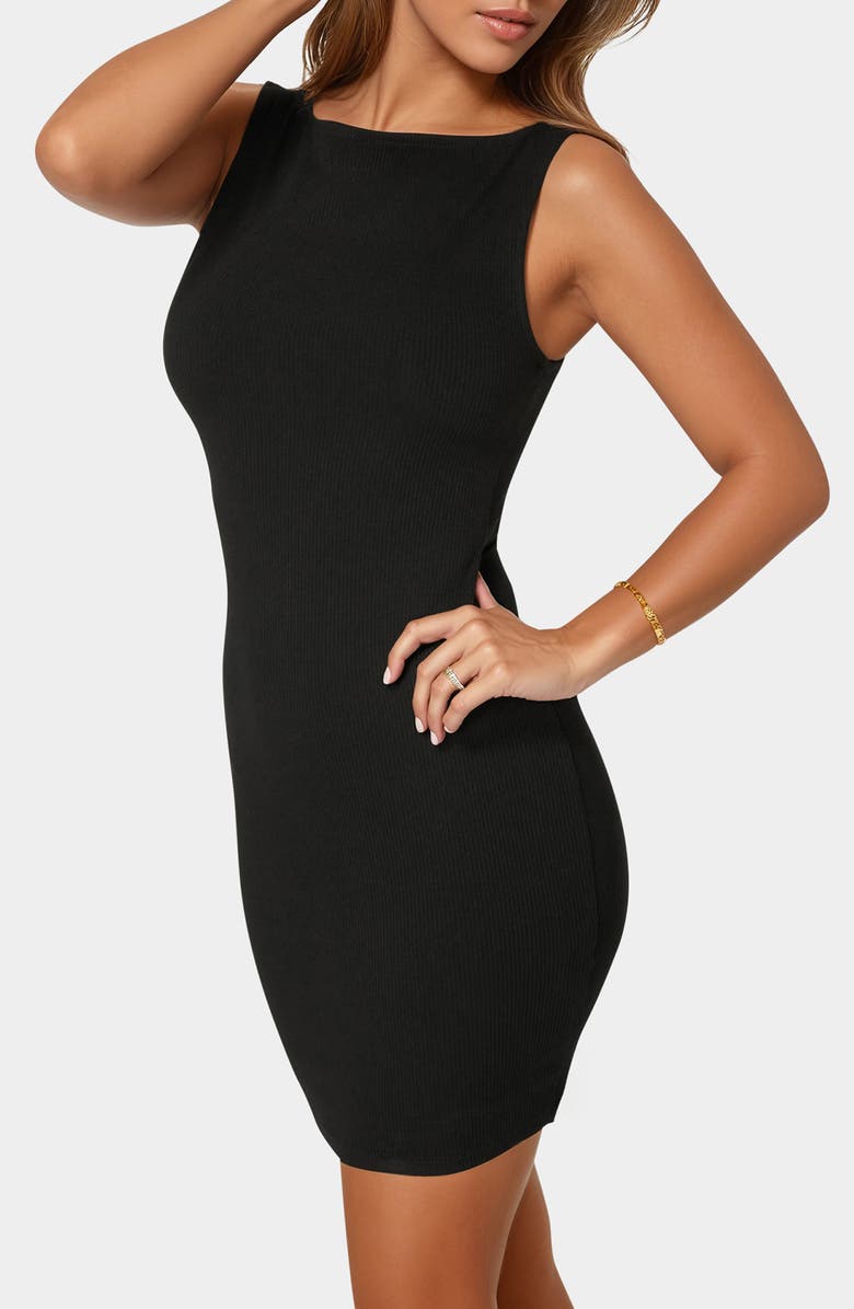bebe Sleeveless Ribbed Minidress, Alternate, color, Black