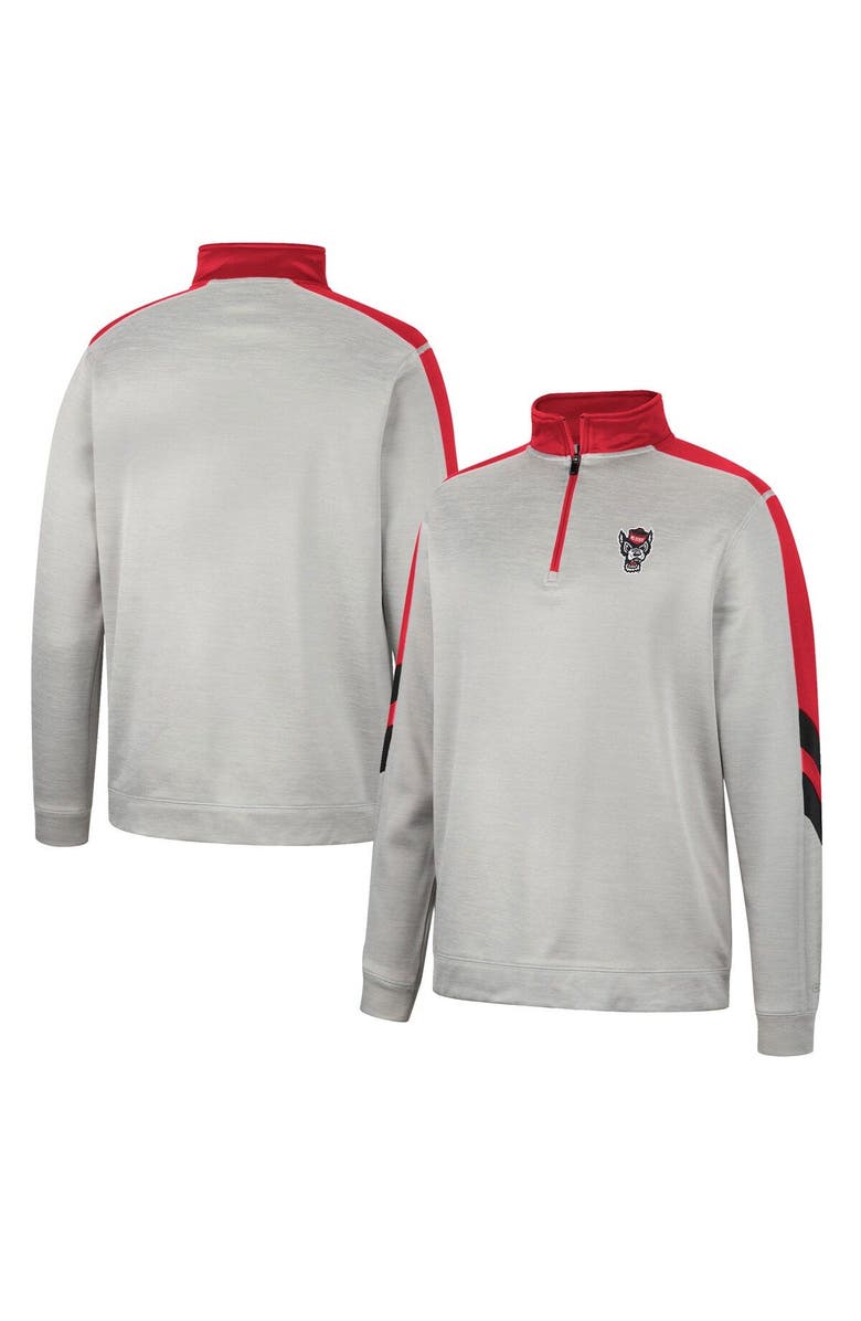 COLOSSEUM Men's Colosseum Gray/Red NC State Wolfpack Bushwood Fleece Quarter-Zip Jacket, Main, color,