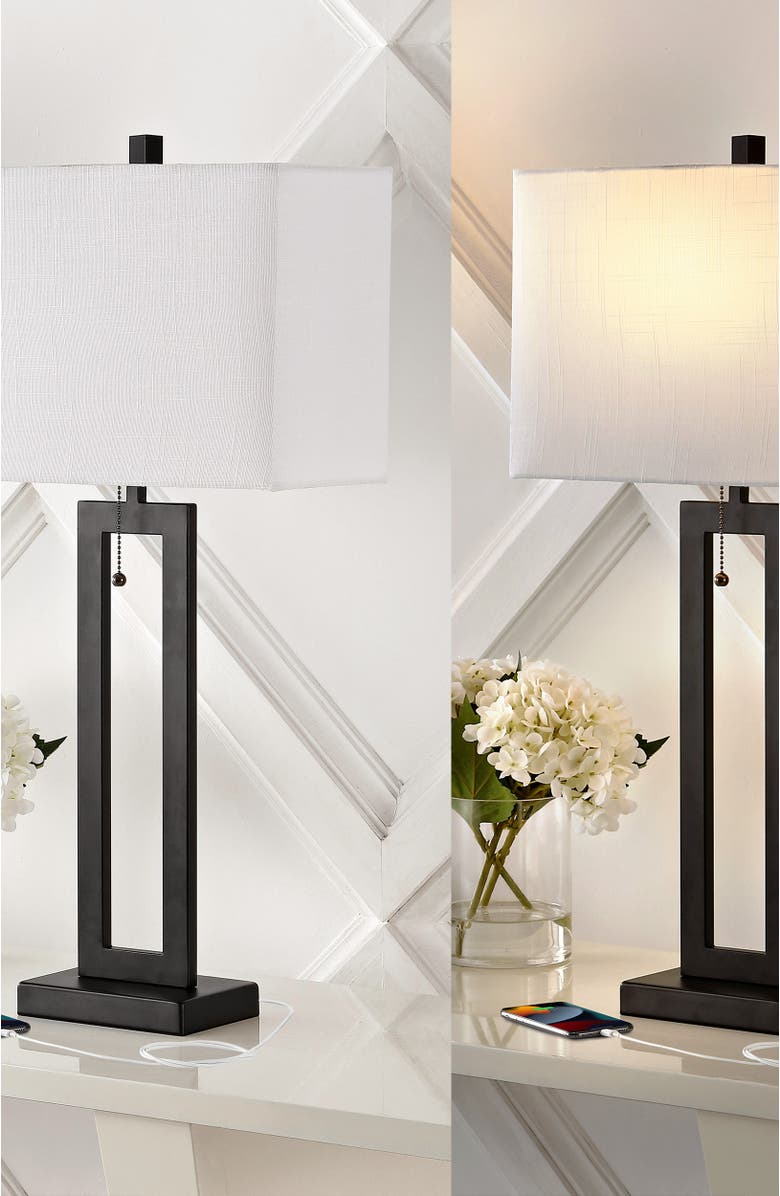JONATHAN Y Sabrina 28.5" Vintage Industrial Iron LED Table Lamp with Pull-Chain and USB Charging Port, Alternate, color, Black