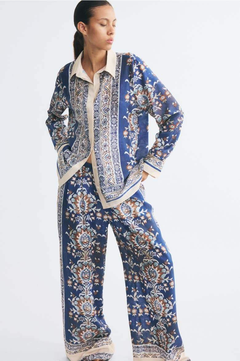 Oversized Viscose-Blend Shirt, Alternate, color, Blue/patterned