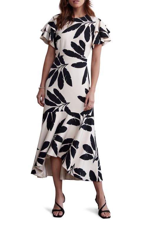 MINT VELVET MINT VELVET NEUTRAL PALM PRINT MIDI DRESS