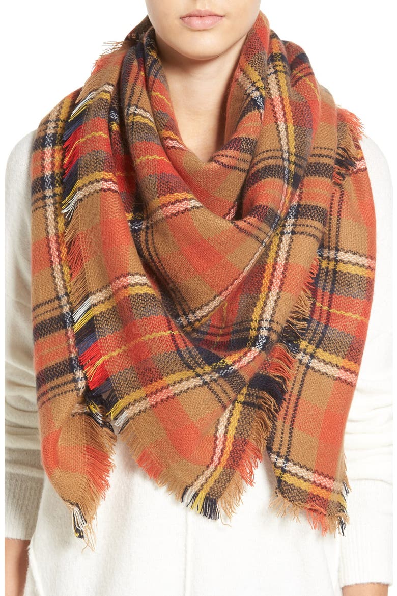 'Autumn' Plaid Scarf, Main, color, TAN ORANGE MULTI