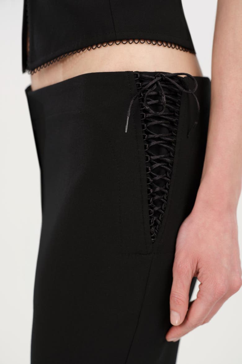 Side Tie Low Rise Slim Fit Trousers, Alternate, color, Black