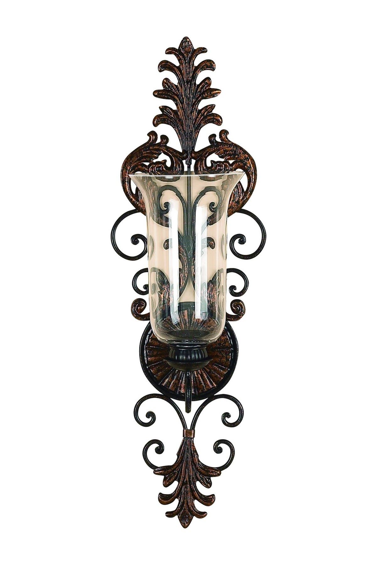 WILLOW ROW Bronze Glass Wall Sconce with Scroll Designs